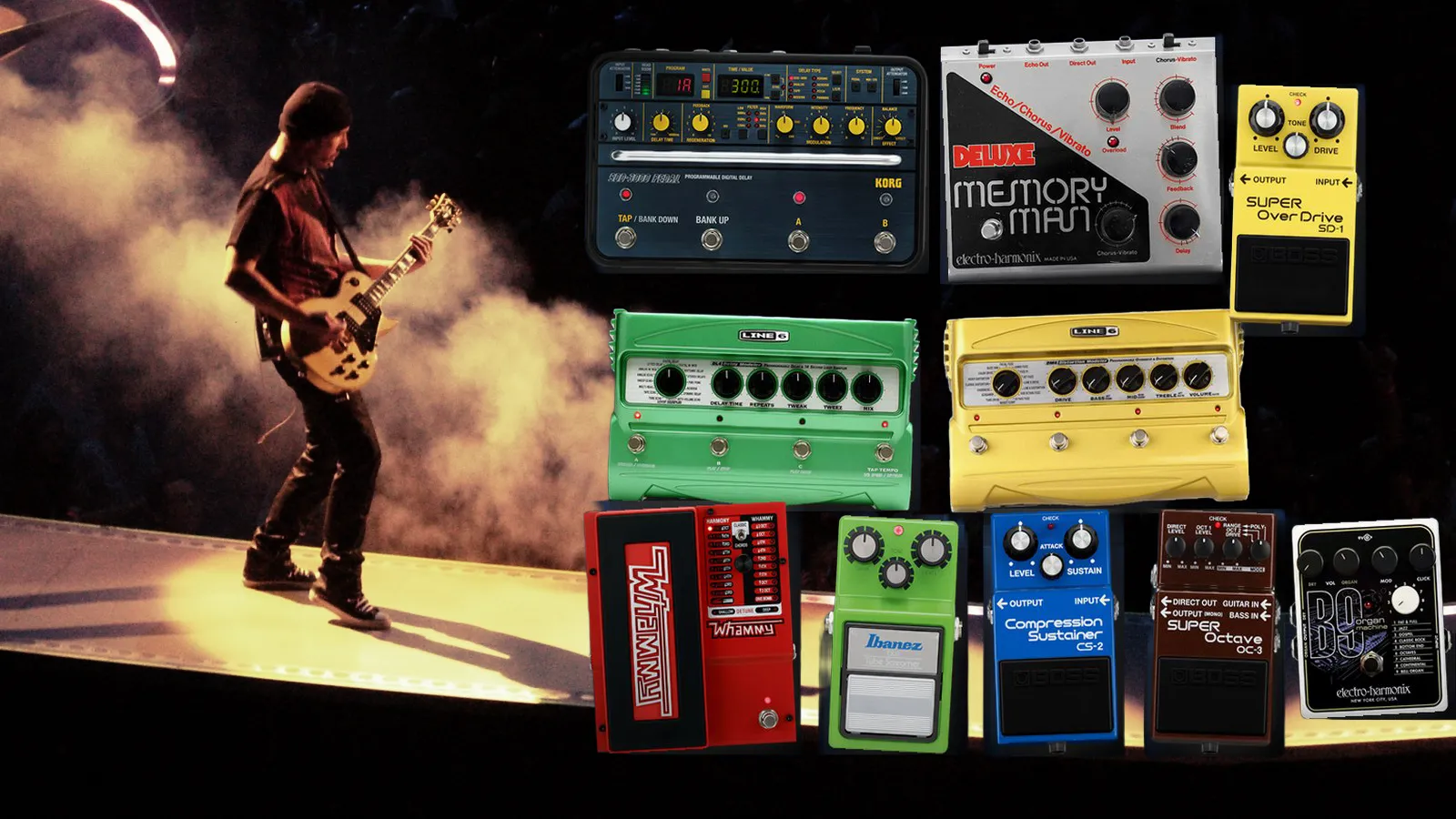 The Edge – U2 eXPERIENCE Tour Rig pedalboard